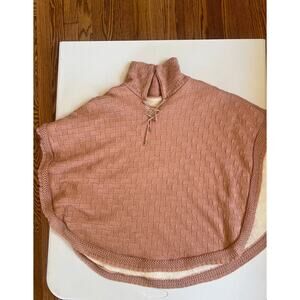 women's poncho knitted pink fleece collared
